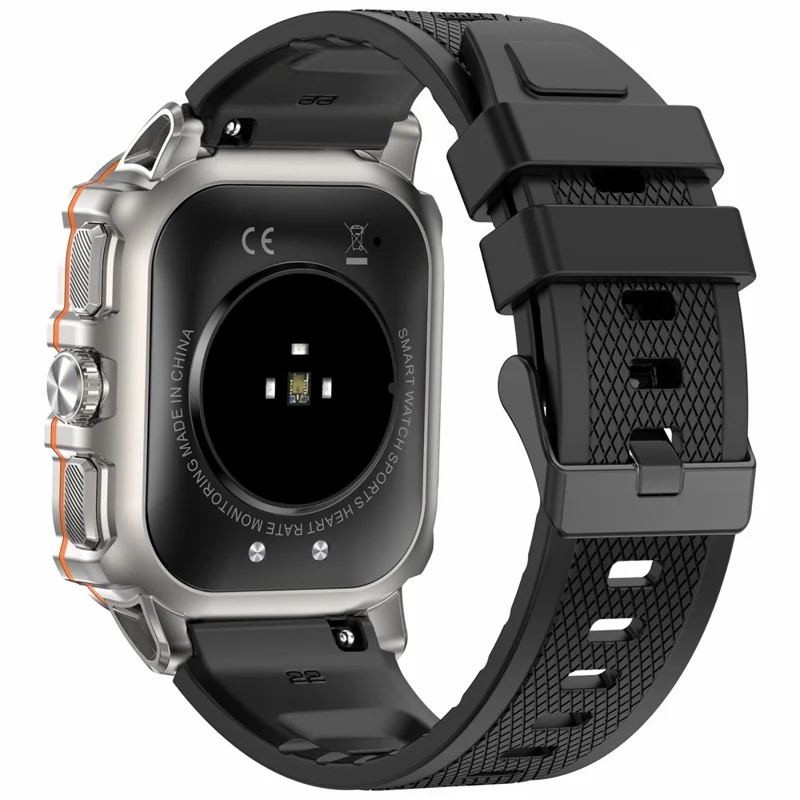 Reloj inteligente AK72 de 1,952 pulgadas, monitor de frecuencia cardíaca y presión arterial, reloj de fitness, correa de silicona - Plata + Negro