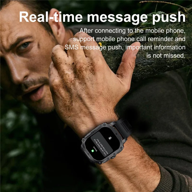 Reloj inteligente AK72 de 1,952 pulgadas, monitor de frecuencia cardíaca y presión arterial, reloj de fitness, correa de silicona - Plata + Negro