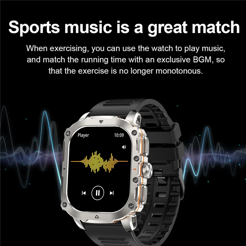 Reloj inteligente AK72 de 1,952 pulgadas, monitor de frecuencia cardíaca y presión arterial, reloj de fitness, correa de silicona - Plata + Negro