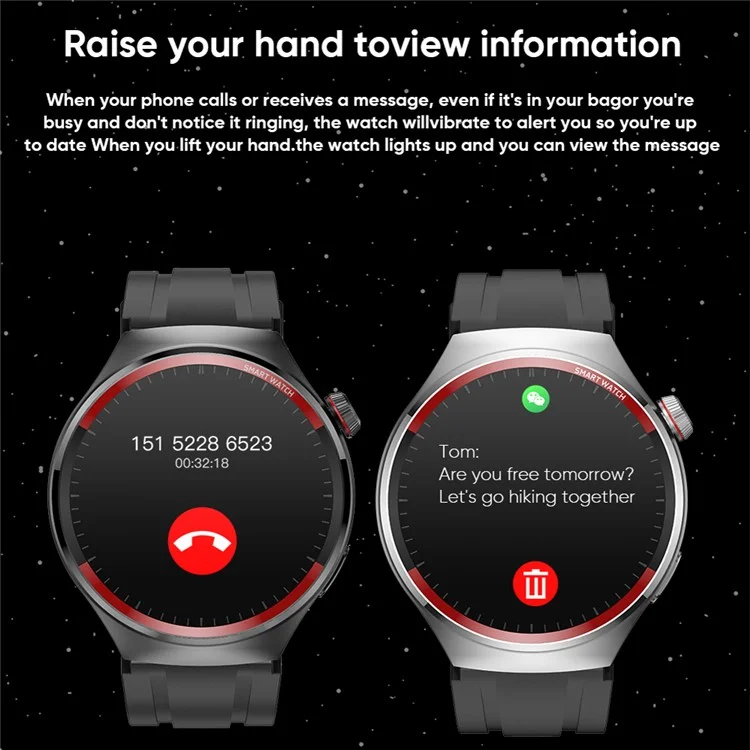 MT78 1.43-inch AMOLED Smart Watch Bluetooth-compatible Calling Heart Rate Blood Pressure Monitoring Sports Watch - Black