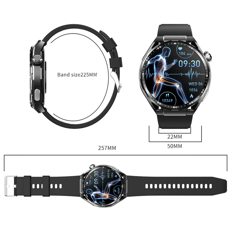 F200 Silicone Strap Smart Sport Watch SOS Non-Invasive Blood Glucose ECG Monitor Smart Bracelet - Black