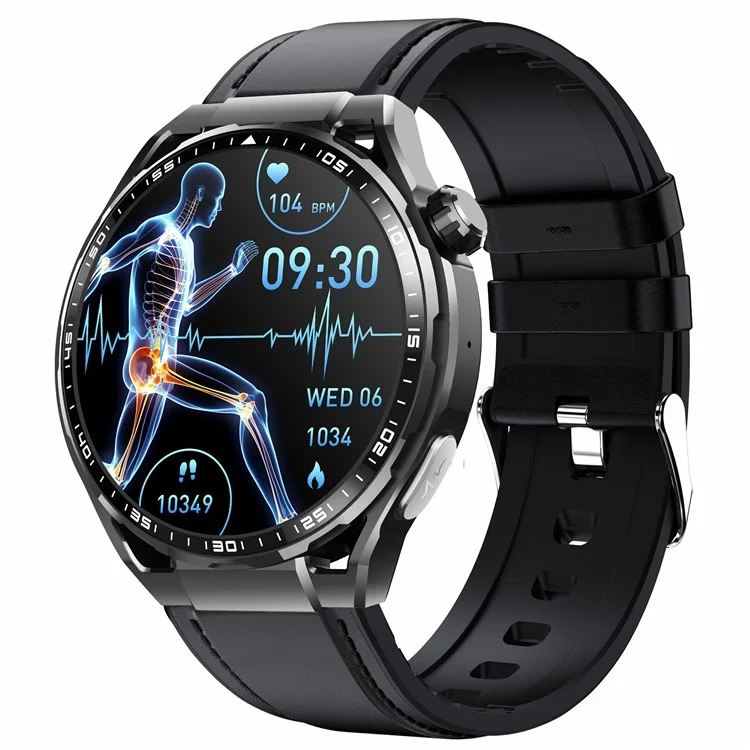 F200 Sport Watch SOS Non-Invasive Blood Glucose ECG Monitor Smart Bracelet, Cinturino in Pelle - Nero