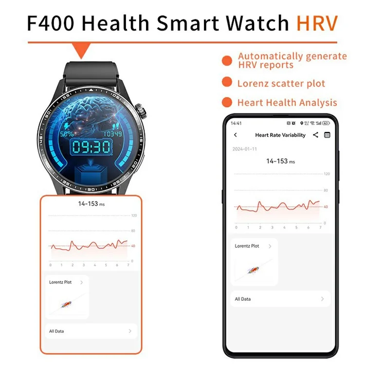 F400 Non-Invasive Blood Sugar Smart Watch ECG Blood Pressure Monitor Bluetooth-compatible Call Sports Watch, Silicone Strap - Black