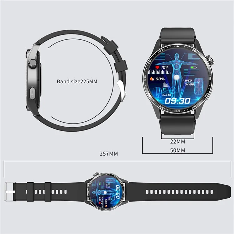 F400 Non-Invasive Blood Sugar Smart Watch ECG Blood Pressure Monitor Bluetooth-compatible Call Sports Watch, Silicone Strap - Black