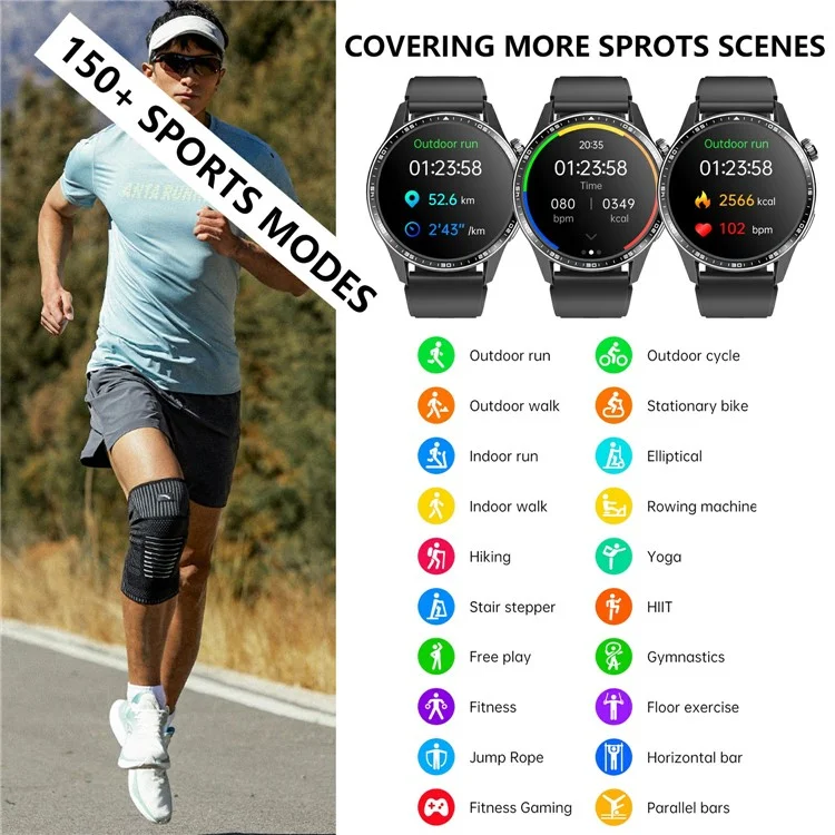 F400 Non-Invasive Blood Sugar Smart Watch ECG Blood Pressure Monitor Bluetooth-compatible Call Sports Watch, Silicone Strap - Black