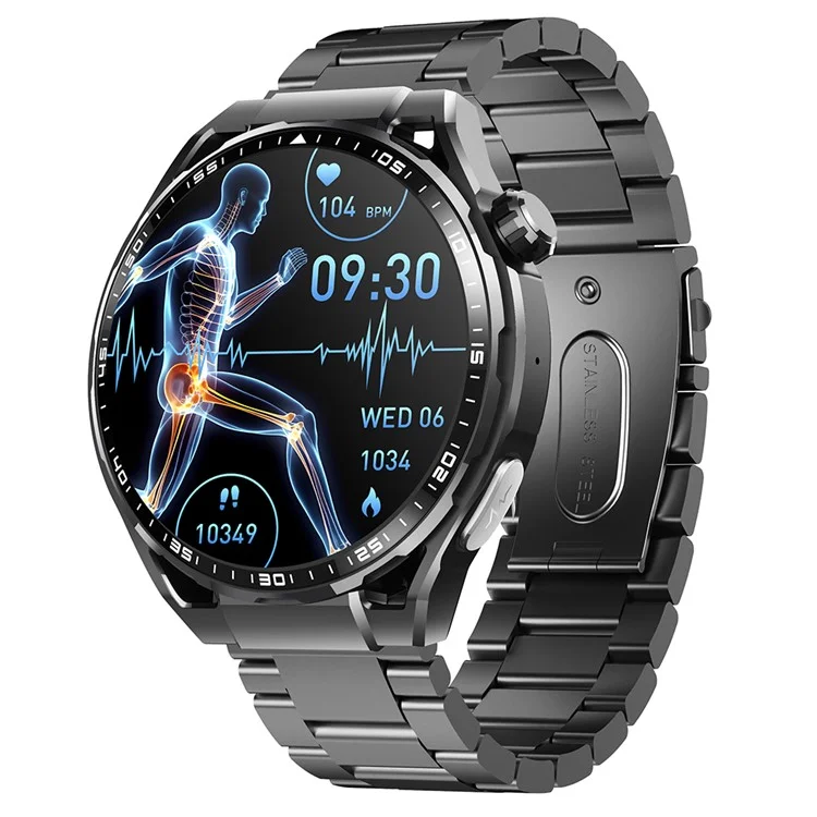 F200 3-Bead Stahlarmband Smart Watch Bluetooth-Anruf SOS Blutzucker EKG Schlafüberwachung Sportwatch