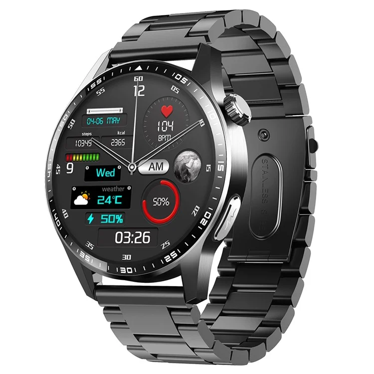 F400 Bluetooth-Anruf-Sportarmbanduhr mit EKG-Blutdruckmonitor, nicht-invasivem Blutzuckermessgerät und Smartwatch, 3-Perlen-Stahlarmband