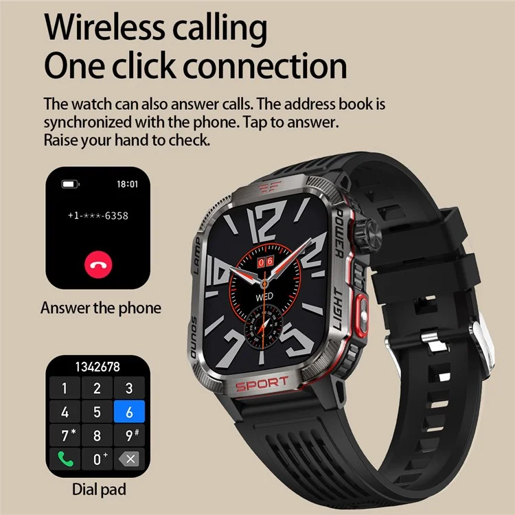 HT29 Banknote Detection Flashlight Compass Altitude Test Smart Watch Health Monitoring Waterproof Sports Watch - Black