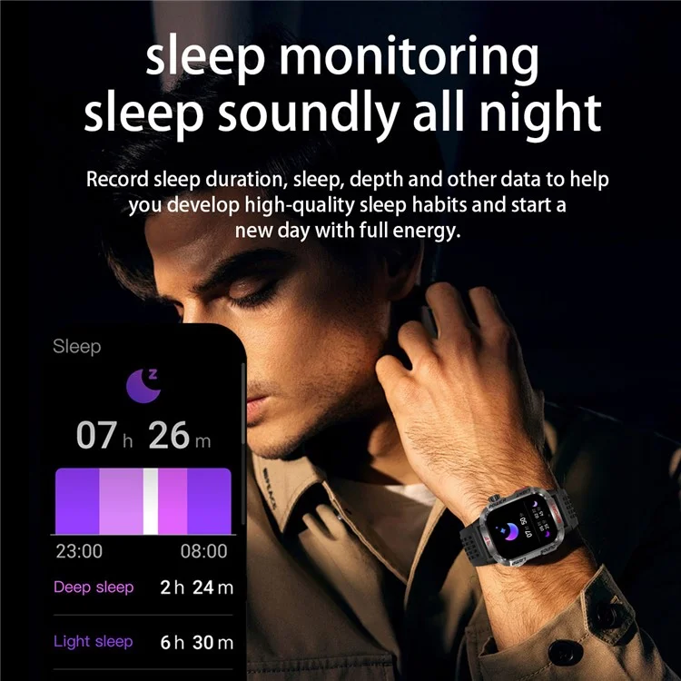 HT29 Banknote Detection Flashlight Compass Altitude Test Smart Watch Health Monitoring Waterproof Sports Watch - Black