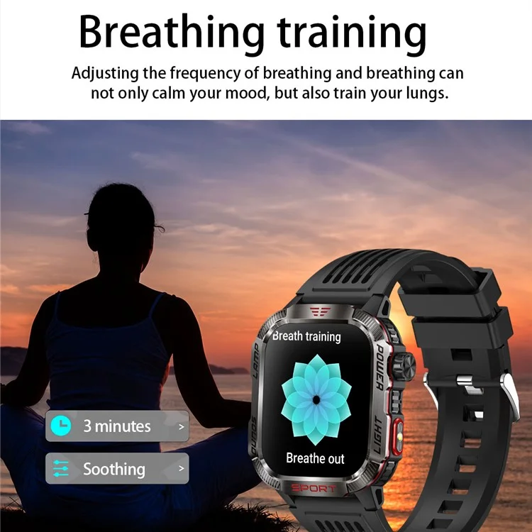 HT29 Banknote Detection Flashlight Compass Altitude Test Smart Watch Health Monitoring Waterproof Sports Watch - Black