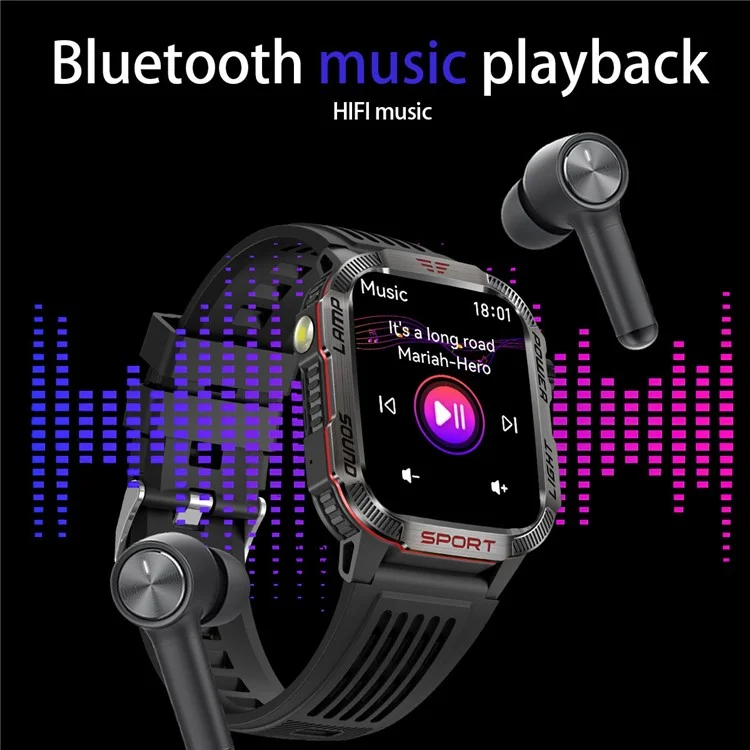 HT29 Banknote Detection Flashlight Compass Altitude Test Smart Watch Health Monitoring Waterproof Sports Watch - Black