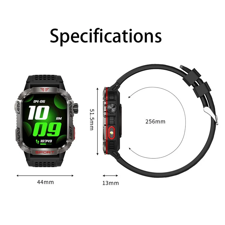 HT29 Banknote Detection Flashlight Compass Altitude Test Smart Watch Health Monitoring Waterproof Sports Watch - Black