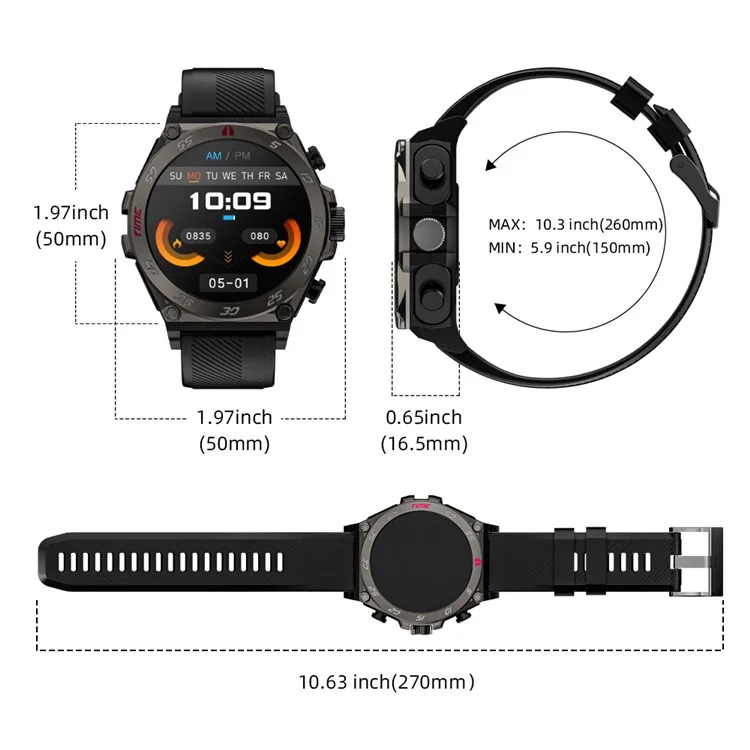 LC18 2-in-1 1.53-inch AMOLED Screen Heart Rate Monitor Smart Watch + TWS Bluetooth-compatible Earbuds - Black
