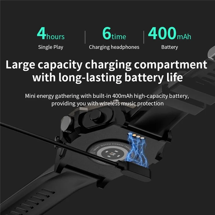 LC18 2-in-1 1.53-inch AMOLED Screen Heart Rate Monitor Smart Watch + TWS Bluetooth-compatible Earbuds - Black