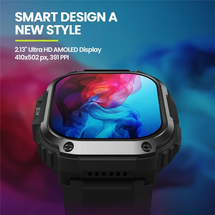 ZEBLAZE Thor SQ 2.13-inch AMOLED Screen Video Calls 4G Smart Watch, 2+16GB