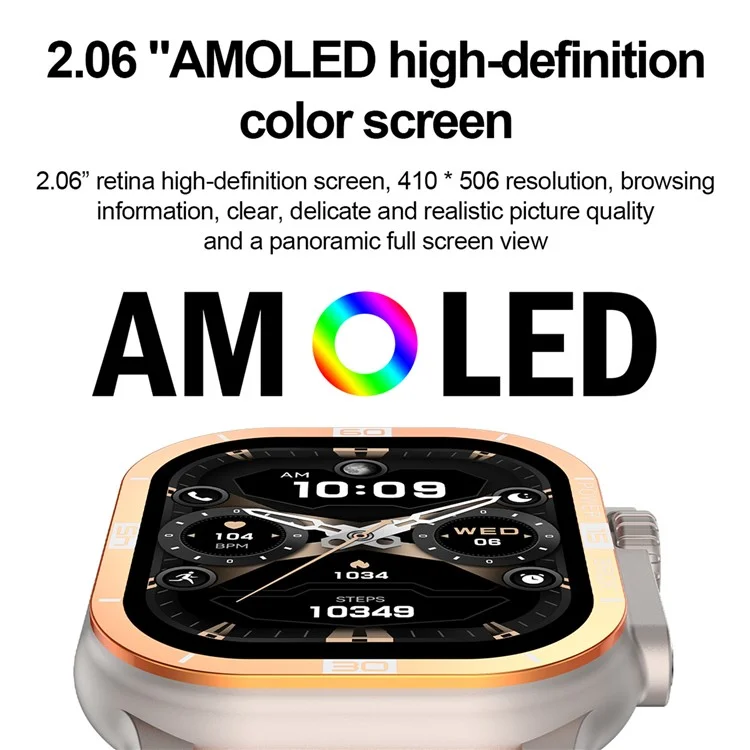 HK96S 2.06-inch AMOLED Screen Heart Rate Monitor Smart Watch Bluetooth-compatible Call Fitness Tracker - Orange
