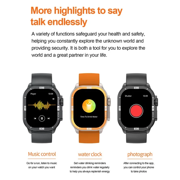 HK96S 2.06-inch AMOLED Screen Heart Rate Monitor Smart Watch Bluetooth-compatible Call Fitness Tracker - Orange