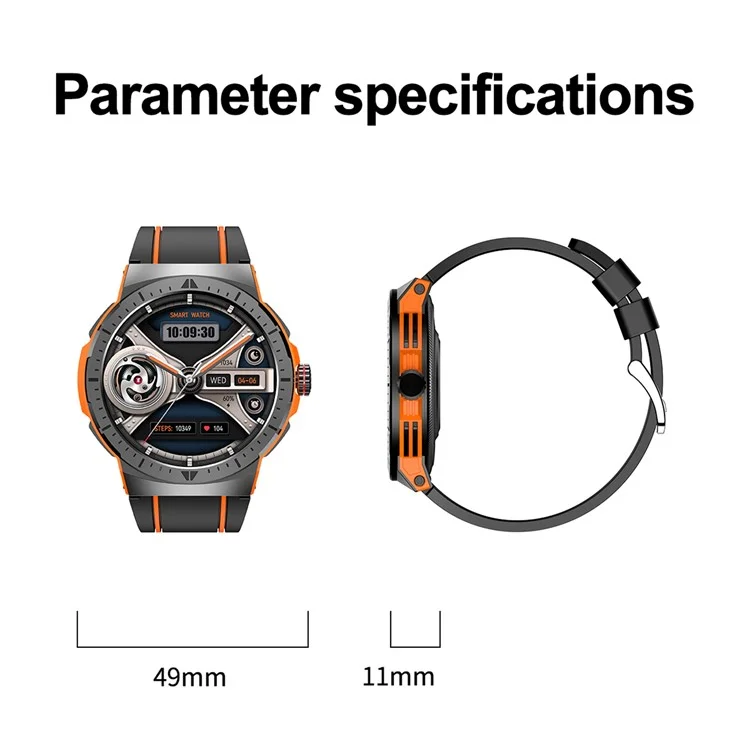 HK52 Smartwatch con display AMOLED da 1,43 pollici, chiamata Bluetooth, modalità sport multiple e bracciale - Arancione
