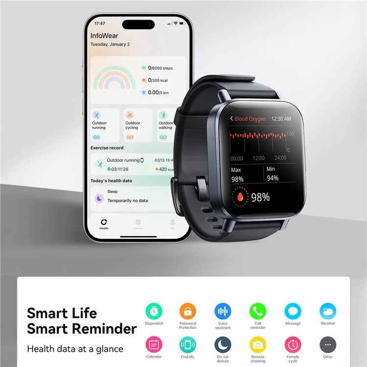 JOYROOM Fit-Life JR-FT3S 1.96-inch Bluetooth-compatible Call Smart Watch Heart Rate Health Monitoring Sports Watch - Tarnish