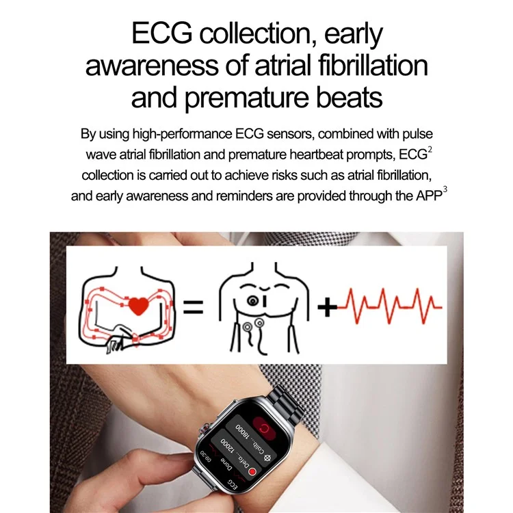ET585 Smart Watch SOS Notrufanruf EKG-Funktion Armband mit Stahlarmband