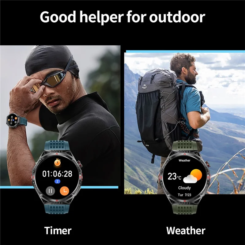 HT28 1.85 inch Screen Smart Watch Bluetooth-compatible Call Bracelet with Compass, Flashlight Function - Blue