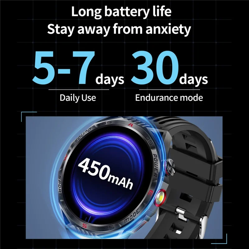 HT28 1.85 inch Screen Smart Watch Bluetooth-compatible Call Bracelet with Compass, Flashlight Function - Blue
