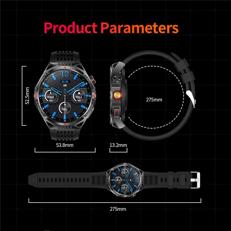 HT28 1.85 inch Screen Smart Watch Bluetooth-compatible Call Bracelet with Compass, Flashlight Function - Blue
