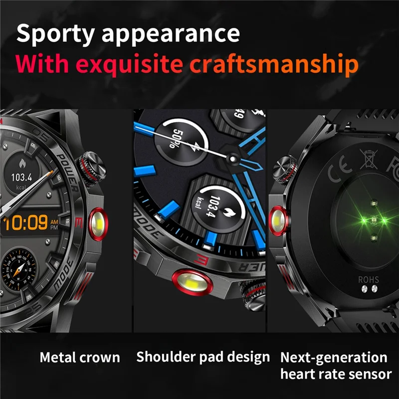 HT28 1.85 inch Screen Smart Watch Bluetooth-compatible Call Bracelet with Compass, Flashlight Function - Blue