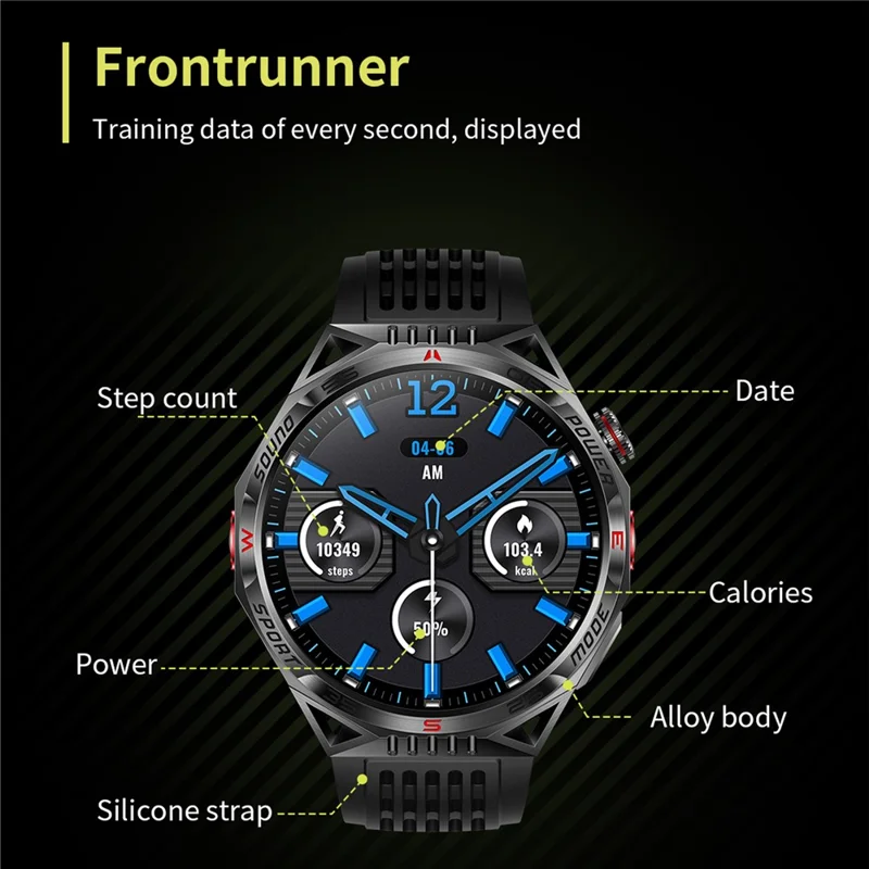 HT28 1.85 inch Screen Smart Watch Bluetooth-compatible Call Bracelet with Compass, Flashlight Function - Blue