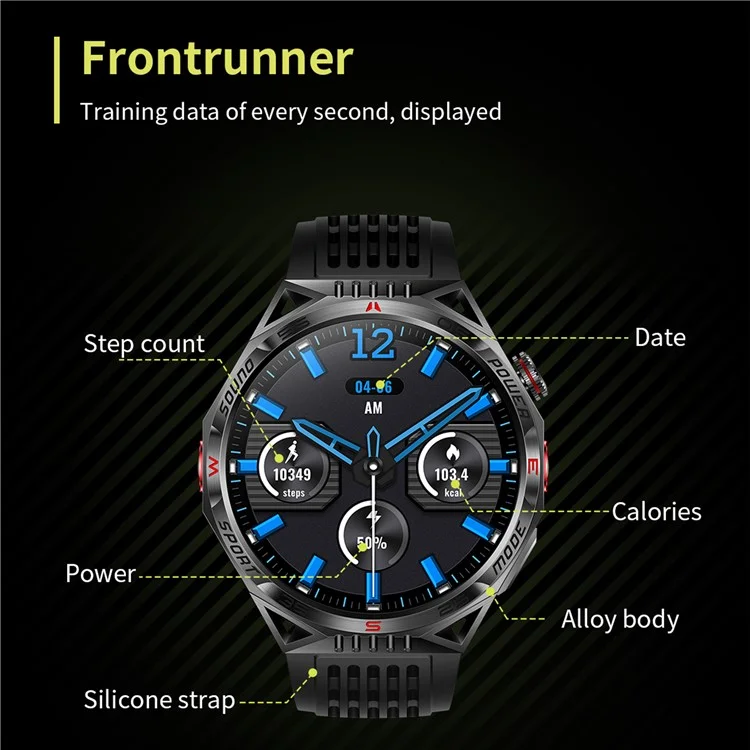 HT28 1.85 inch Screen Smart Watch Bluetooth-compatible Call Bracelet with Compass, Flashlight Function - Green