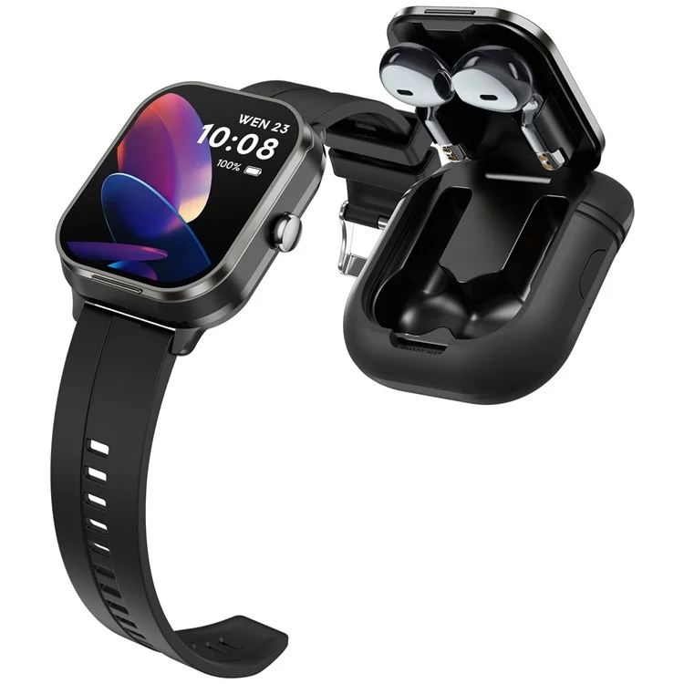 Auricolare Bluetooth D8 Pro 2-in-1 Smartwatch per monitoraggio della salute, chiamata Bluetooth, Orologio sportivo, Cinturino in silicone - Nero