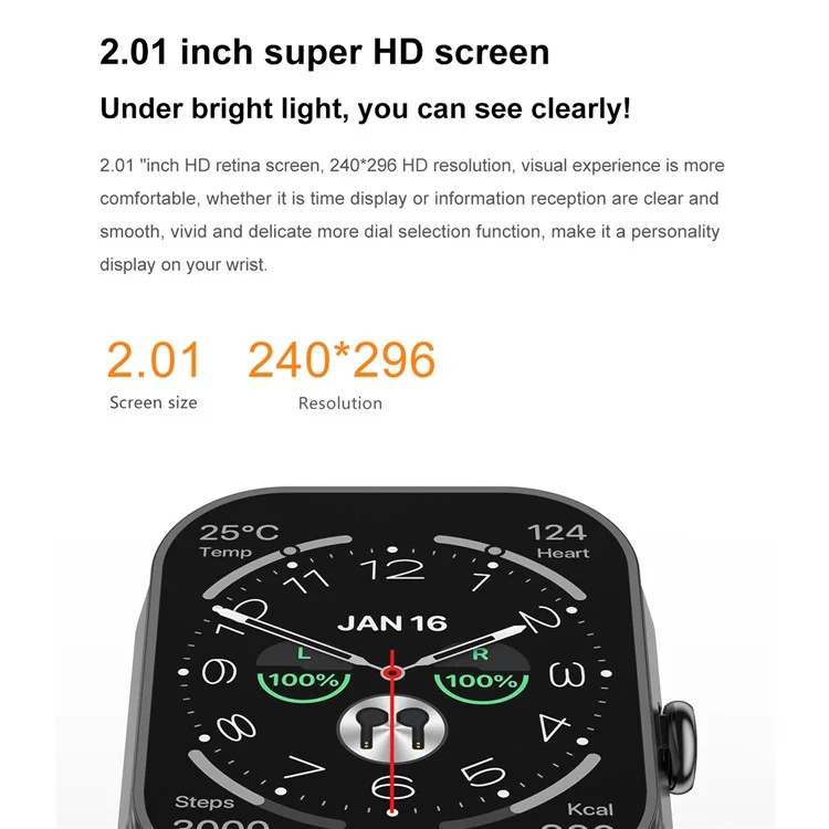 Auricolare Bluetooth D8 Pro 2-in-1 Smartwatch per monitoraggio della salute, chiamata Bluetooth, Orologio sportivo, Cinturino in silicone - Nero