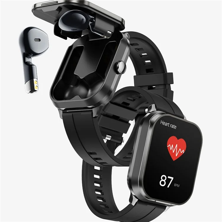 Auricolare Bluetooth D8 Pro 2-in-1 Smartwatch per monitoraggio della salute, chiamata Bluetooth, Orologio sportivo, Cinturino in silicone - Nero