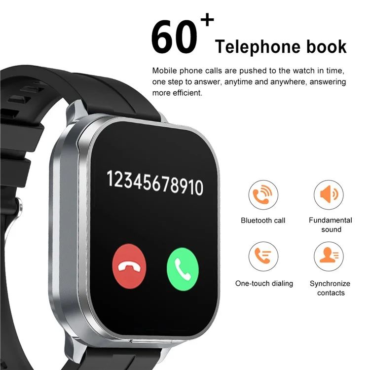 Auricolare Bluetooth D8 Pro 2-in-1 Smartwatch per monitoraggio della salute, chiamata Bluetooth, Orologio sportivo, Cinturino in silicone - Nero