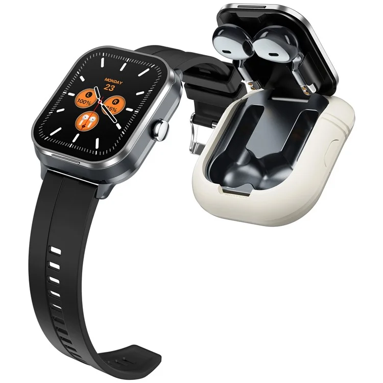 D8 Pro 2-in-1 Bluetooth-compatible TWS Earphone Smart Watch Health Monitoring Bluetooth-compatible Calling Sports Watch, Silicone Strap - Silver