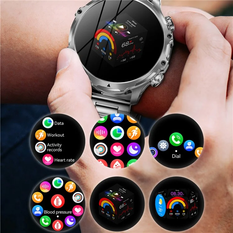 AK75 Steel Strap Smart Watch Bluetooth-compatible Call Waterproof Health Monitoring Sports Watch - Black