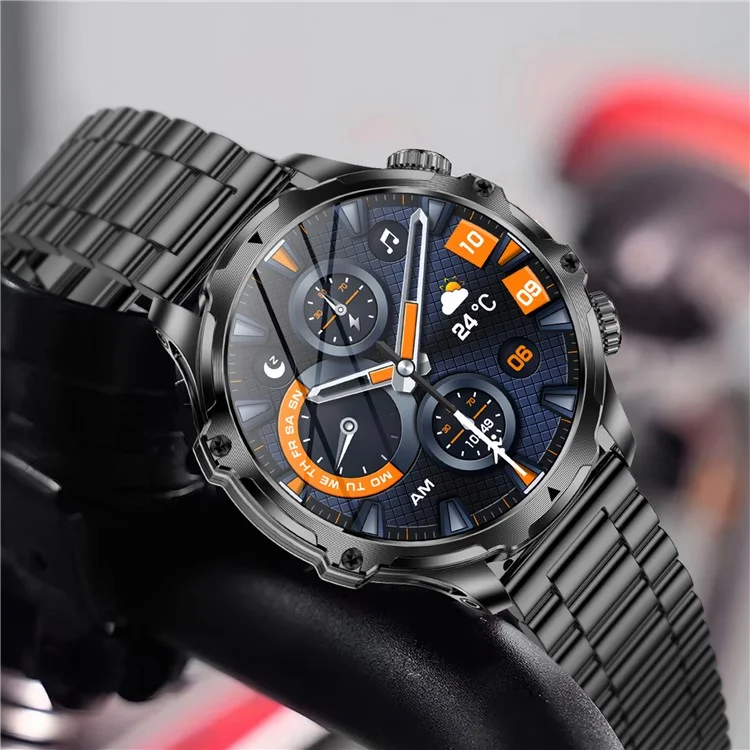 AK75 Steel Strap Smart Watch Bluetooth-compatible Call Waterproof Health Monitoring Sports Watch - Black