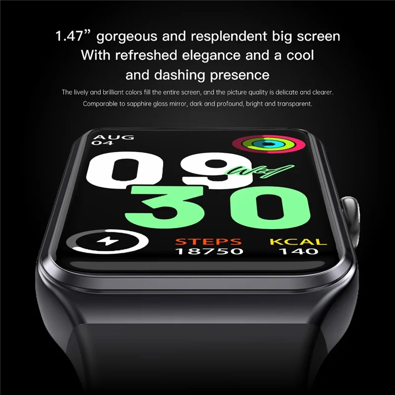 Montre connectée C82 de 1,47 pouce - Fréquence cardiaque, tension artérielle, température corporelle, surveillance de la santé, bracelet de sport - Starlight