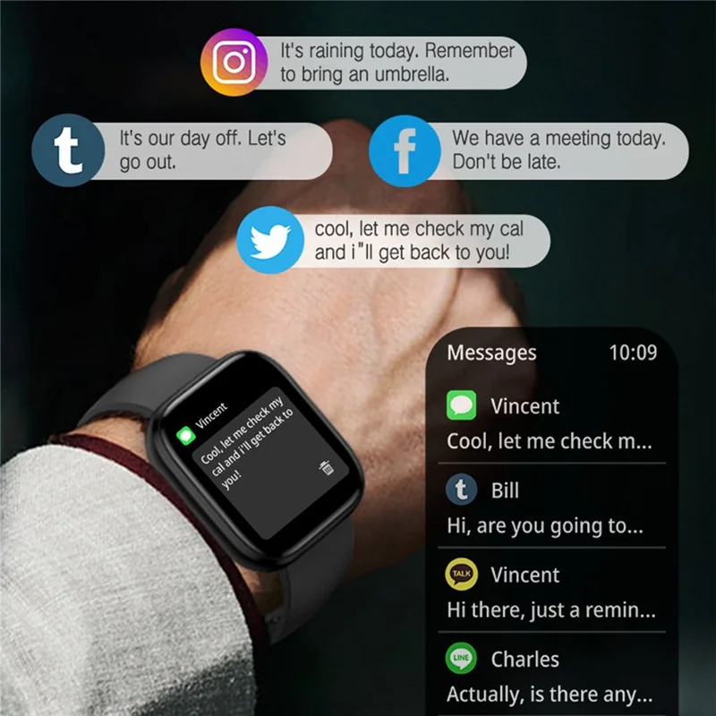 P114 Écran de 1,85 Pouce Bluetooth Call Smart Watch Smart Care Sheat Surveillance Sports Sports Watch - Noir