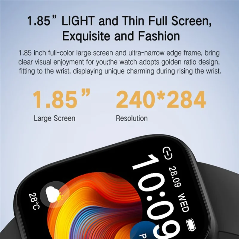 P114 Écran de 1,85 Pouce Bluetooth Call Smart Watch Smart Care Sheat Surveillance Sports Sports Watch - Noir