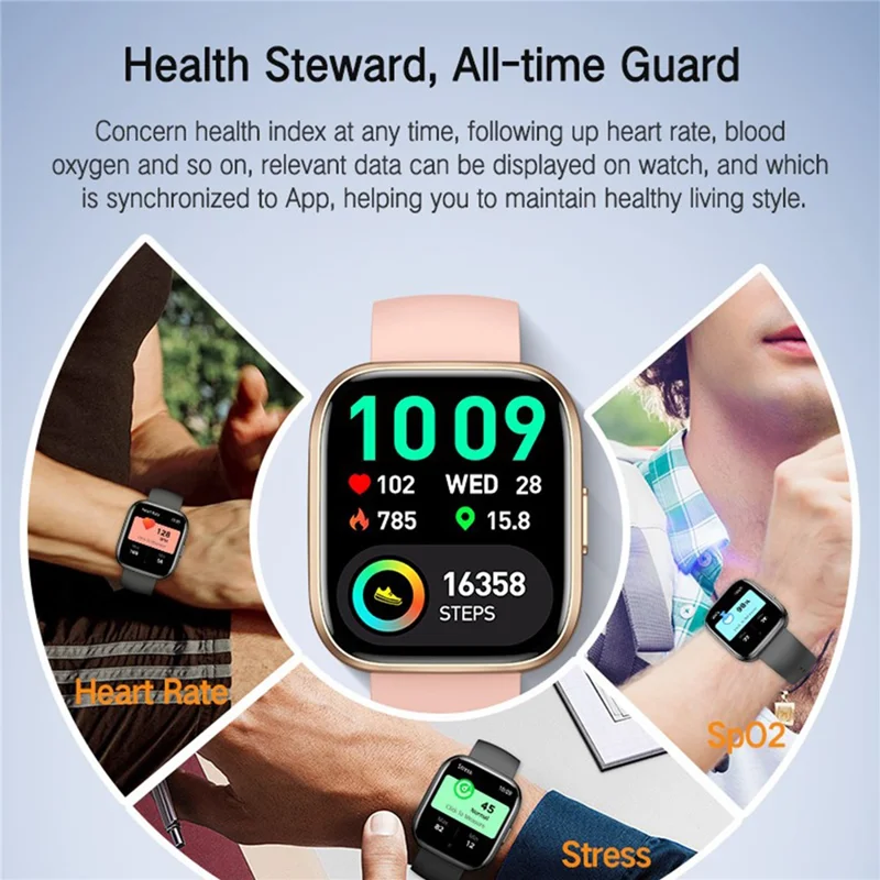 P114 Écran de 1,85 Pouce Bluetooth Call Smart Watch Smart Care Sheat Surveillance Sports Sports Watch - Noir