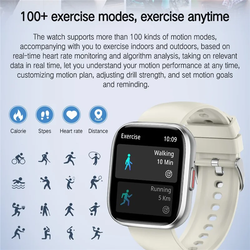 P114 Écran de 1,85 Pouce Bluetooth Call Smart Watch Smart Care Sheat Surveillance Sports Sports Watch - Noir