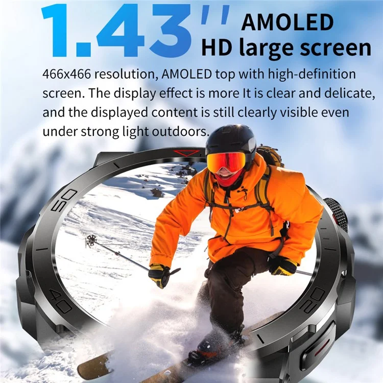 MK68 1.43-inch AMOLED Screen Bluetooth-compatible Call Smart Watch Health Monitoring Outdoor Sports Watch - Black