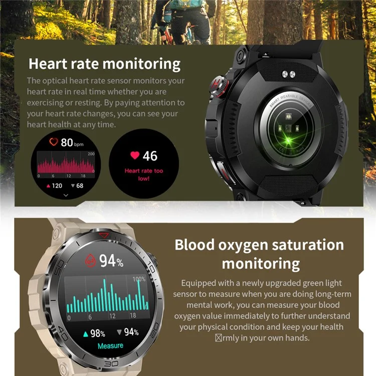 MK68 1.43-inch AMOLED Screen Bluetooth-compatible Call Smart Watch Health Monitoring Outdoor Sports Watch - Black