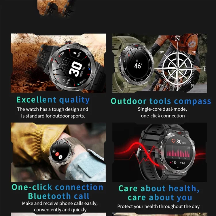 MK68 1.43-inch AMOLED Screen Bluetooth-compatible Call Smart Watch Health Monitoring Outdoor Sports Watch - Black