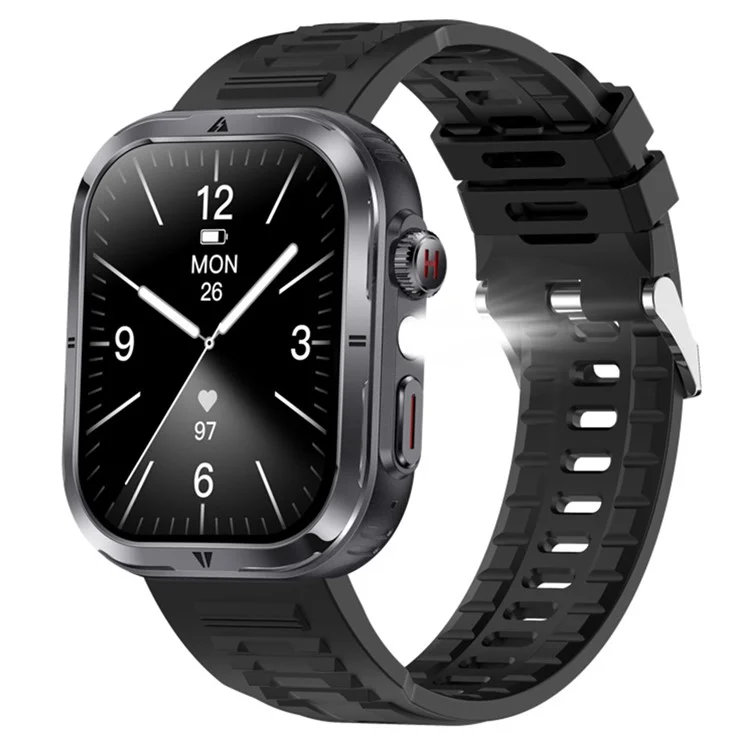 MK86 2.01 Pulgadas de Pantalla Cuadrada Bluetooth Llama Smart Watch Smart Health Monitoring Wation Sports Watch Con Luz LED - Negro