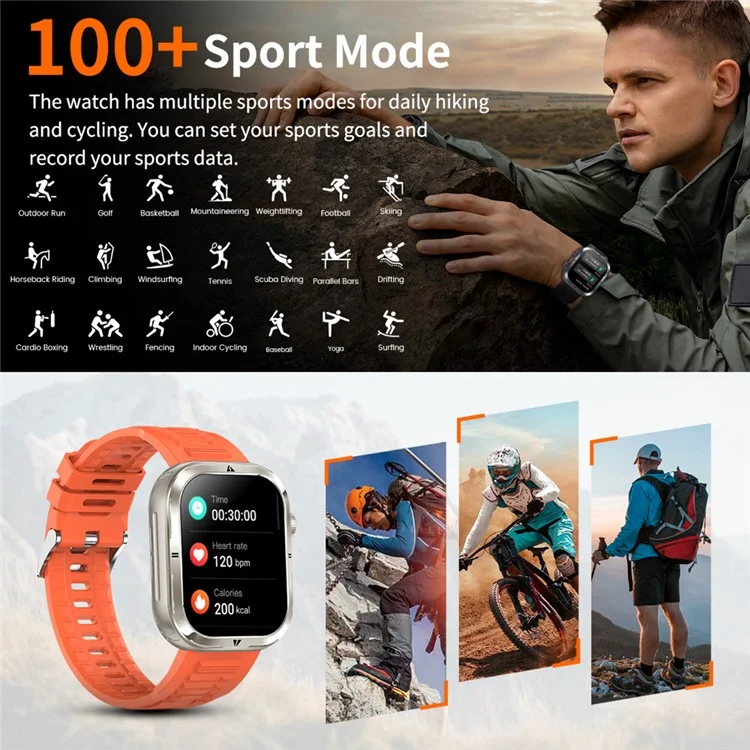 MK86 2.01-inch Screen Bluetooth-compatible Call Smart Watch Health Monitoring Flashlight Sports Watch, Silicone + Steel Strap - Black