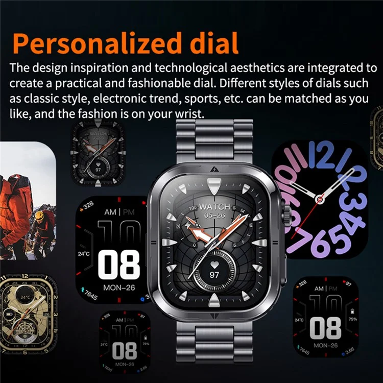 MK86 2.01-inch Screen Bluetooth-compatible Call Smart Watch Health Monitoring Flashlight Sports Watch, Silicone + Steel Strap - Black