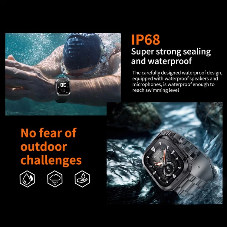MK86 2.01-inch Screen Bluetooth-compatible Call Smart Watch Health Monitoring Flashlight Sports Watch, Silicone + Steel Strap - Black