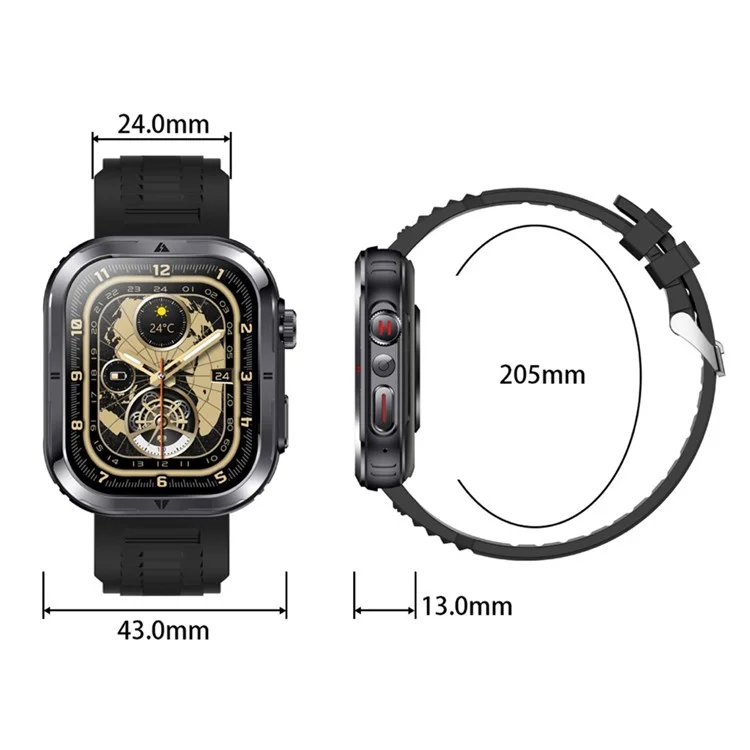 MK86 2.01-inch Screen Bluetooth-compatible Call Smart Watch Health Monitoring Flashlight Sports Watch, Silicone + Steel Strap - Black